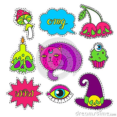 Cartoon badge,sticker. Vector Illustration