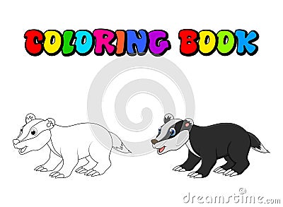 Cartoon badger coloring book isolated on white background Vector Illustration