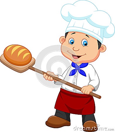 Cartoon a baker with bread Vector Illustration