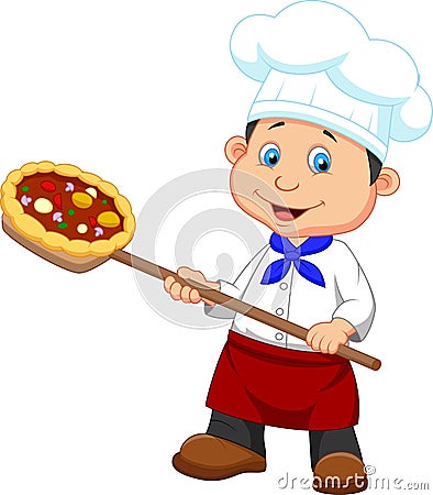 Cartoon a baker with Pizza Vector Illustration