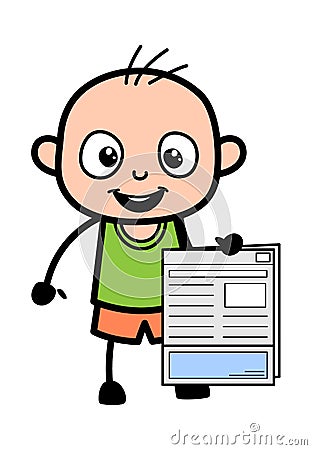 Cartoon Bald Boy holding a newspaper Vector Illustration