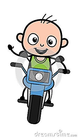 Cartoon Bald Boy Riding Motorbike Stock Photo