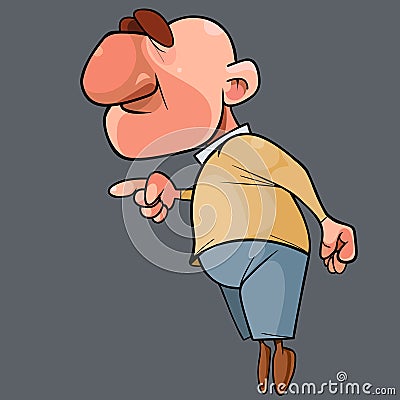 Cartoon bald tense serious man threatening with index finger Vector Illustration