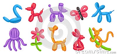 Cartoon balloon animals. Birthday balloons, holiday celebration colorful toy and party animal balloon vector Vector Illustration