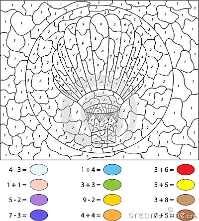 Cartoon balloon. Color by number educational game for kids Vector Illustration