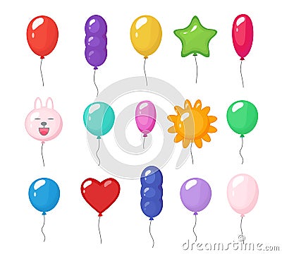 Cartoon balloons. Festive entertainment bright reflections colored items shiny flying toys for party vector rubber air Vector Illustration