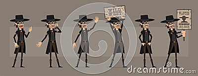 Cartoon bandit in mask character big vector set Vector Illustration