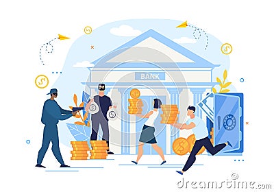 Bank Robbery Crime and Bad Storage Protection Vector Illustration