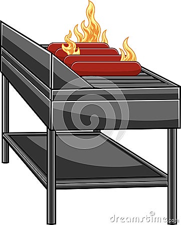 Cartoon Barbecue With Grilling Sausages Vector Illustration