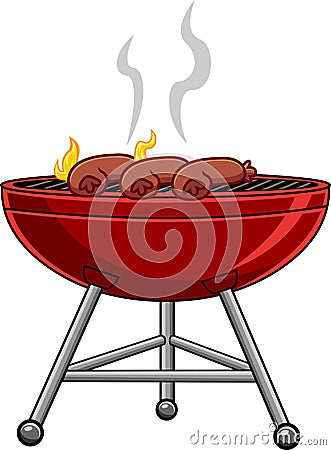 Cartoon Barbecue With Grilling Sausages Vector Illustration