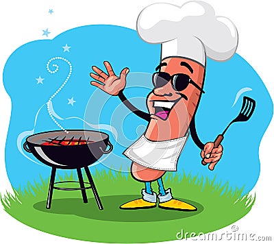 Cartoon Barbecue Hot Dog Vector Illustration