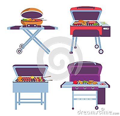 Cartoon barbeque grills collection to cook meat Vector Illustration