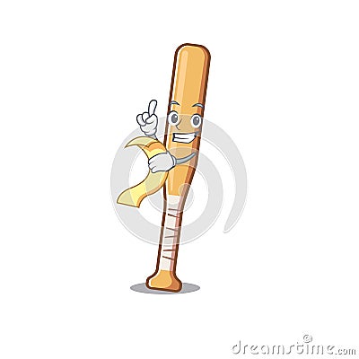 Cartoon baseball bat with the holding bill character Vector Illustration