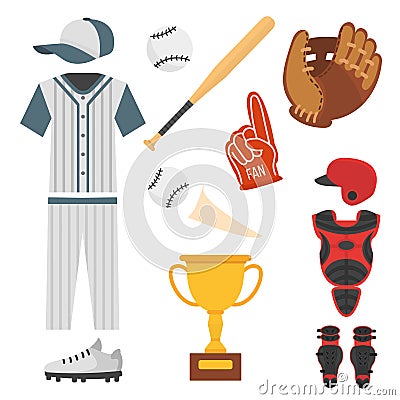 Cartoon baseball player icons batting vector design american game athlete sport league equipment Vector Illustration