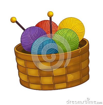 Cartoon basket with wool - Cartoon Illustration