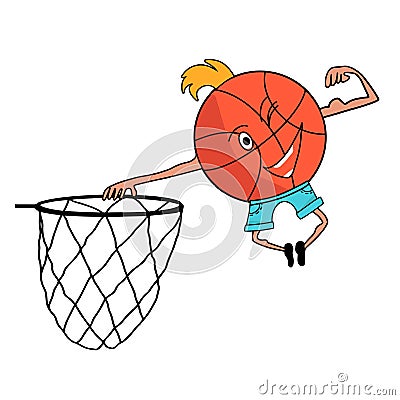 Cartoon Basketball Ball flying to hoop, sport. Vector Illustration