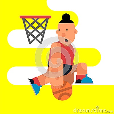 Cartoon basketball player jumping with a ball. Vector illustration of game. Character for motion design. Vector Illustration