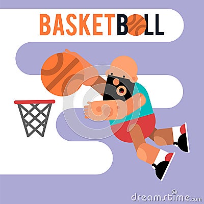 Cartoon basketball player jumping with a ball. Vector illustration of game. Character for motion design. Vector Illustration