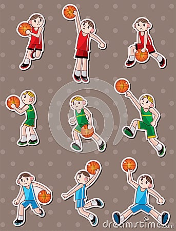 Cartoon basketball player stickers Vector Illustration