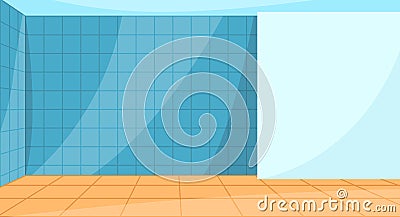 Cartoon bathroom blue mosaic tiles on floor and wall. Also can be use as tile floor or wall of swimming pool and toilet Vector Illustration