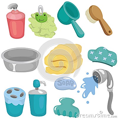 Cartoon Bathroom Equipment icon set Vector Illustration
