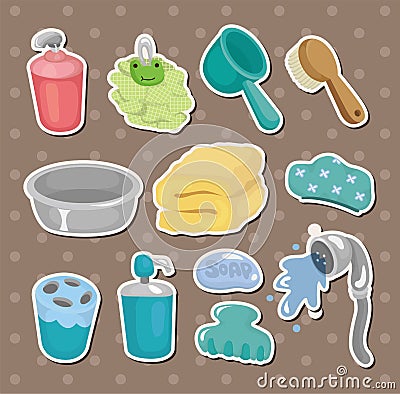 Cartoon Bathroom Equipment stickers Vector Illustration