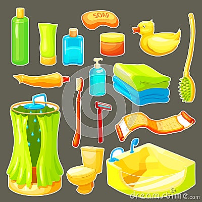 Cartoon Bathroom Icon Set Vector Illustration