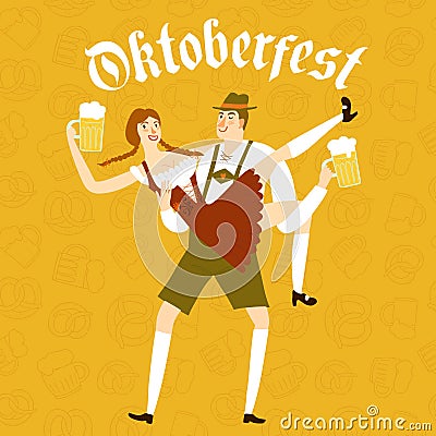 Cartoon Bavarian pair with beer Cartoon Illustration