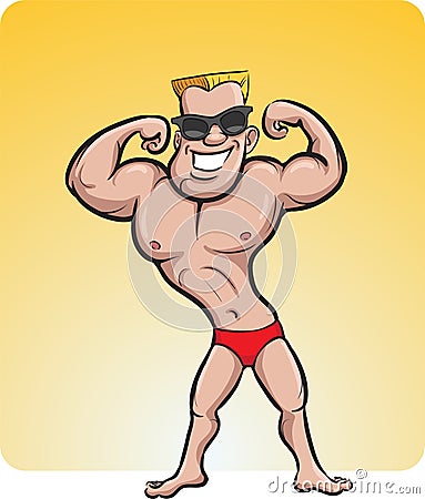 Cartoon beach muscleman Vector Illustration