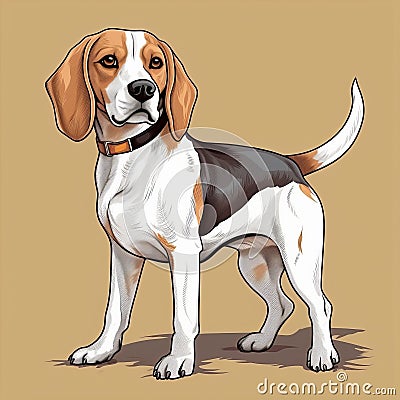 Realistic Cartoon Beagle Illustration On Tan Background Stock Photo