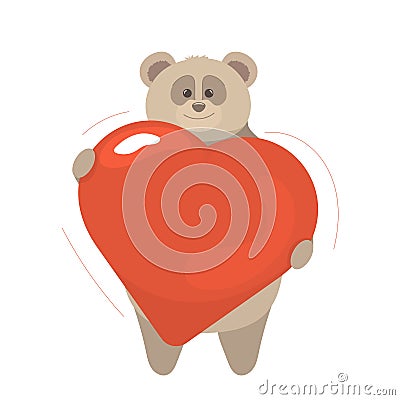 Cartoon bear with a big red heart in his paws. Valentine's Day card. Sweet declaration of love. Simple minimalistic postcard for F Vector Illustration