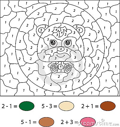 Cartoon bear. Color by number educational game for kids. Vector Cartoon Illustration