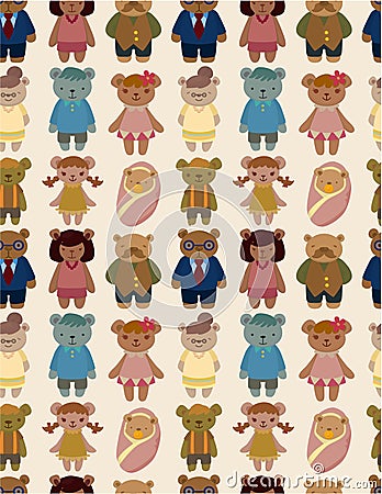 Cartoon bear family icon set seamless pattern Vector Illustration