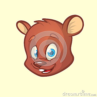 Cartoon bear head. Vector illustration of brown smiling bear. Bear icon. Vector Illustration