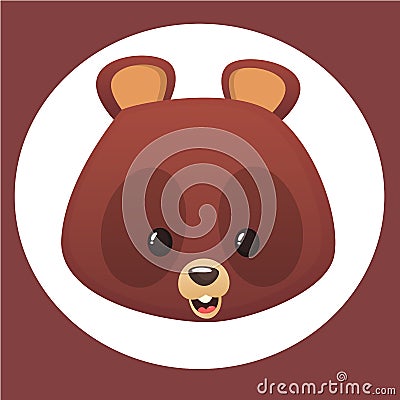 Cartoon bear head. Vector illustration of brown smiling bear. Bear icon. Vector Illustration