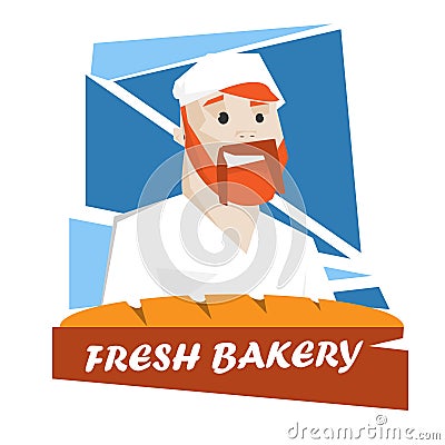 Cartoon beardy man face. Fresh bakery concept Vector Illustration