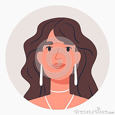 Cartoon beautiful girl avatar. Stunning woman portrait, cute female character flat vector illustration on white background Vector Illustration