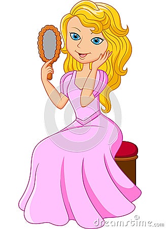 Cartoon beautiful princess holding glass Vector Illustration