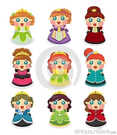 Cartoon beautiful princess icons set Vector Illustration