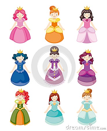 Cartoon beautiful princess icons set Vector Illustration