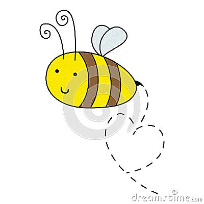 Cartoon beautiful smiling drawn flying bee with sting. Vector Illustrator. EPS10 Vector Illustration