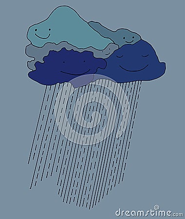 Cartoon, beautiful , thundercloud company, with smiling faces, Vector Illustration