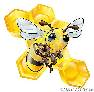 Cartoon bee with honeycomb Vector Illustration