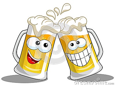 Cartoon beer mugs cheers Vector Illustration