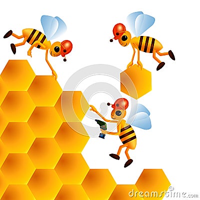 Cartoon bees build honeycombs Vector Illustration