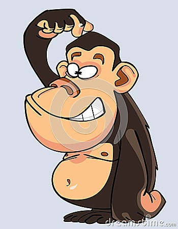 Cartoon bellied monkey thinks Vector Illustration