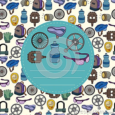 Cartoon bicycle equipment seamless pattern Vector Illustration