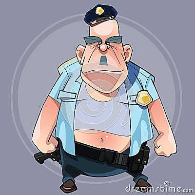 Cartoon big man in a police uniform casually dressed Vector Illustration