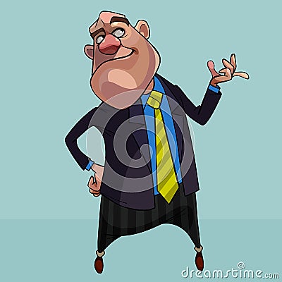 Cartoon big man in a suit with a tie demonstratively ponders Vector Illustration