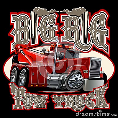 Cartoon big rig tow truck with vintage lettering poster Vector Illustration